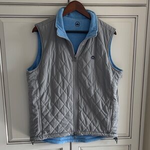 Peter Millar Reversible Quilted Golf Vest Fleece Lined Gray Blue Mens Medium